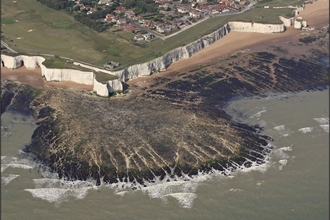 Coastal chalk erosion including cliff, cave, stack, arch and chalk reef platform. Whiteness, Broadstairs.