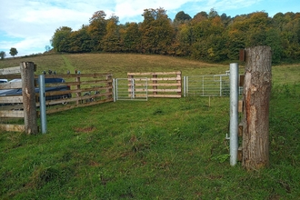 a empty space where a gate should have been but it was stolen from Polhill Nature reserve