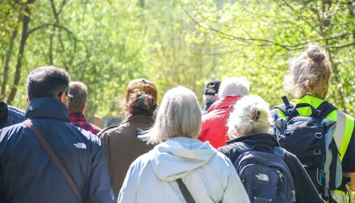 Group of people following a tour guide on a Wilder Blean Safari