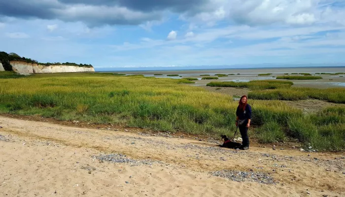 Dog owner at sandwich and pegwell bay