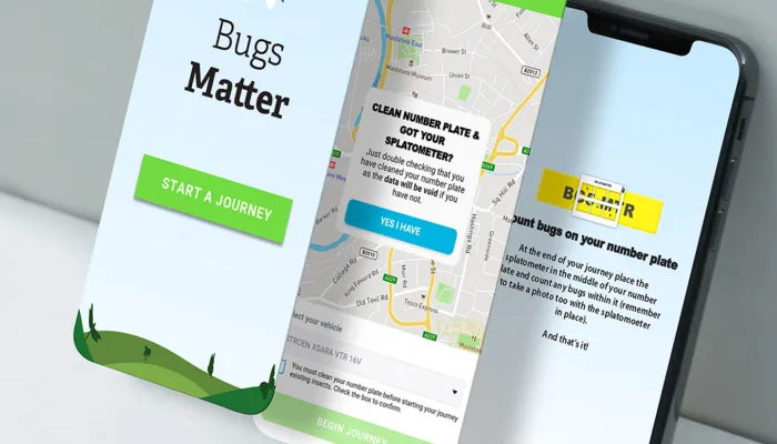 A graphic showing the bugs matter app in different layers.