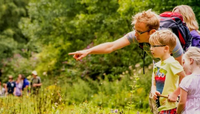 A family outdoors in the summer