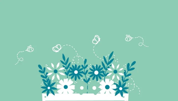 A window box with buzzing insects around