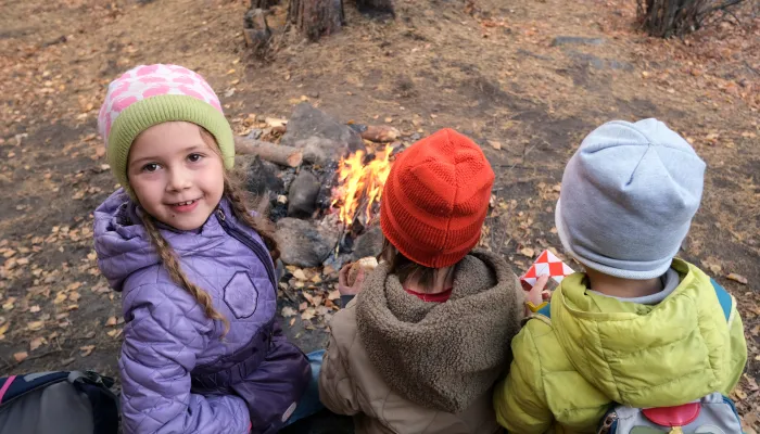 Children near bonfire