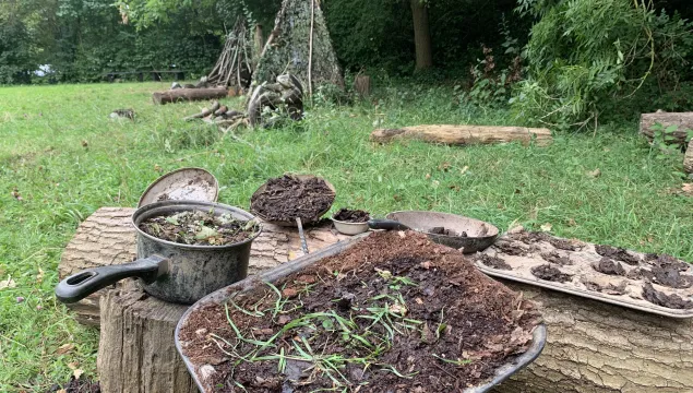 Mud kitchen created in a forest school