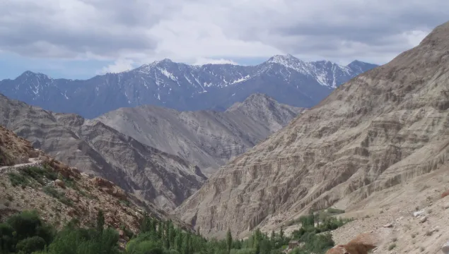 The dramatic mountain view from Yangthang, Ladakh