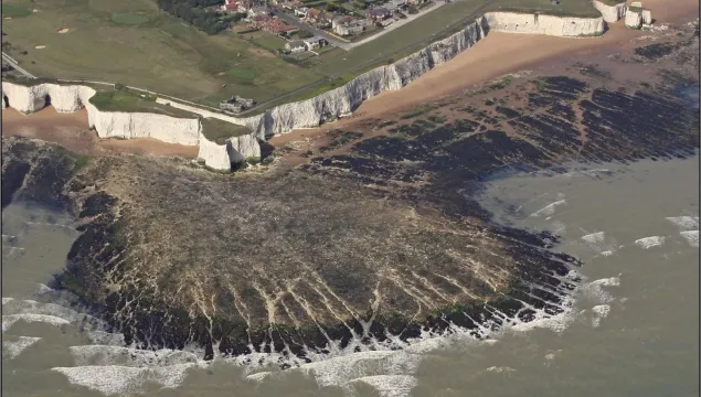 Coastal chalk erosion including cliff, cave, stack, arch and chalk reef platform. Whiteness, Broadstairs.