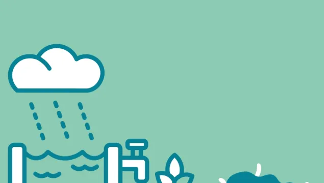 a water tank being rained on with a plan and compost heap beside