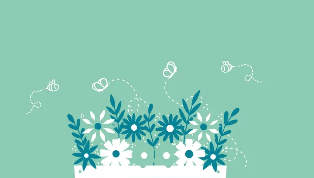 A window box with buzzing insects around