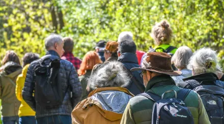 A group of people walking on a Wilder Safari tour.