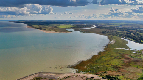 Pegwell Bay's saltmarsh and mudflats seen from above.