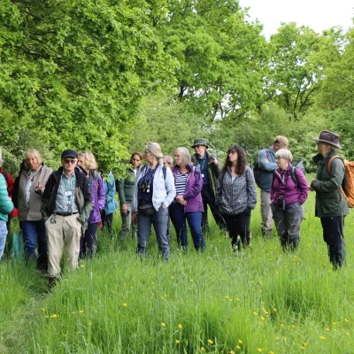 Group being led through marden meadows by Lou Carpenter