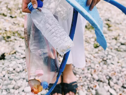 Single use plastic on the beach