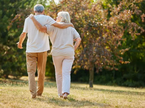 Old people walking in nature