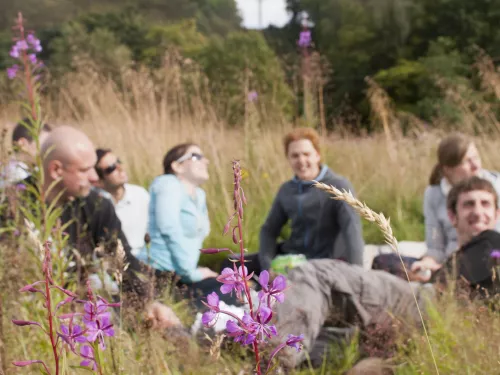 People lying together in the grass