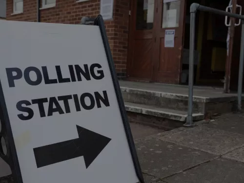 A polling station sign