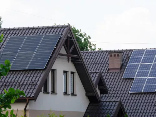 Solar panels on roof of house