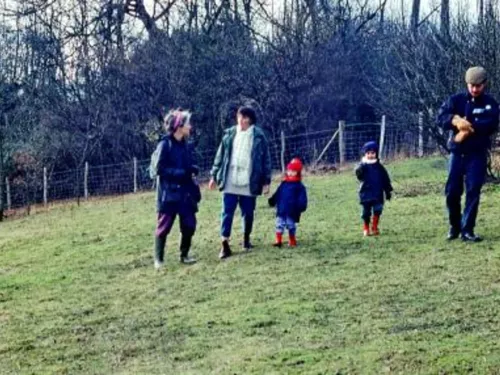 A family walking on Polhill.