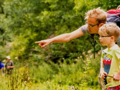 A family outdoors in the summer