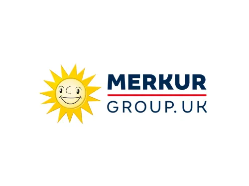 Merkur Group Logo consisting of a cartoon sun and the name.