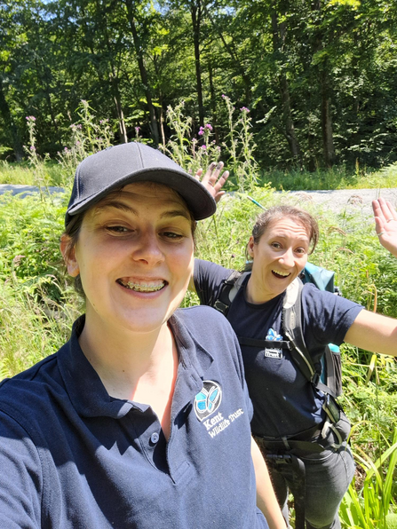Julia and Amy doing fieldwork for Pine Marten Restoration ecological feasibility